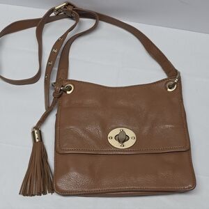 Clements Ribeiro Black Label Tan Camel Leather Crossbody Purse Bag With Tassel